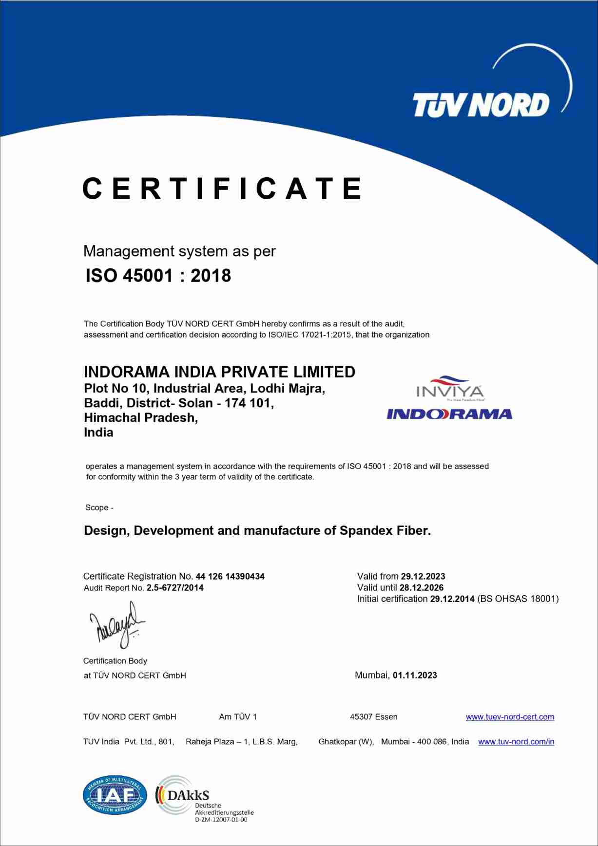 ISO 45001 Certificate